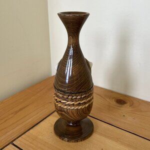 Hand Turned Caragana Wood Flower Bud Vase Grain Inlay Vintage Made in Canada